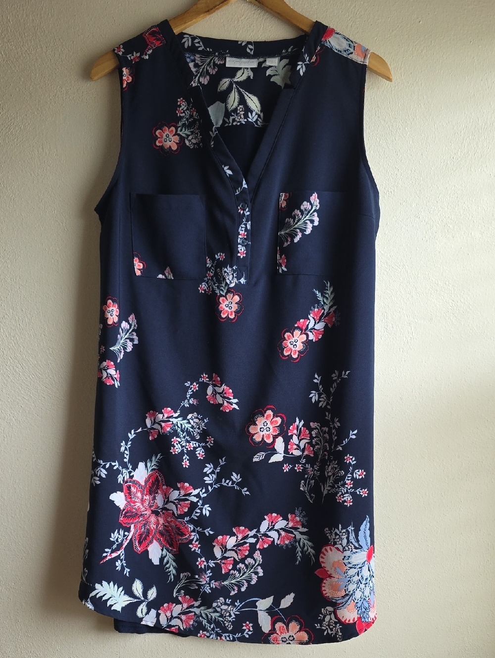 New York & Company Navy Floral Sleeveless Shift Dress - Pink & Light Blue Motif